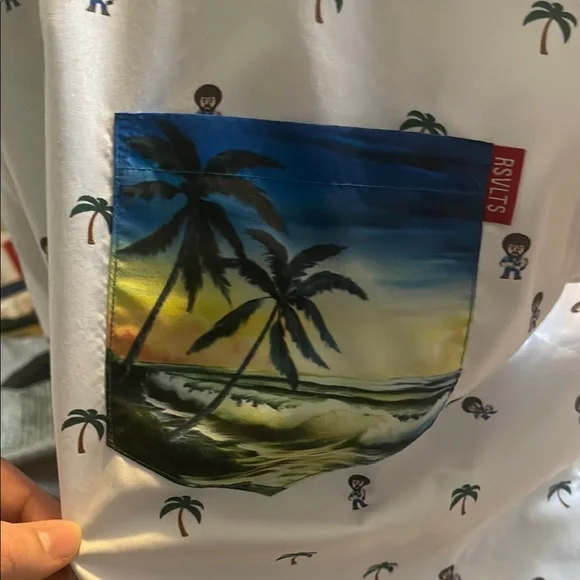 Men's White Palm Tree and Bob Ross button down shirt! - Picture 3 of 3